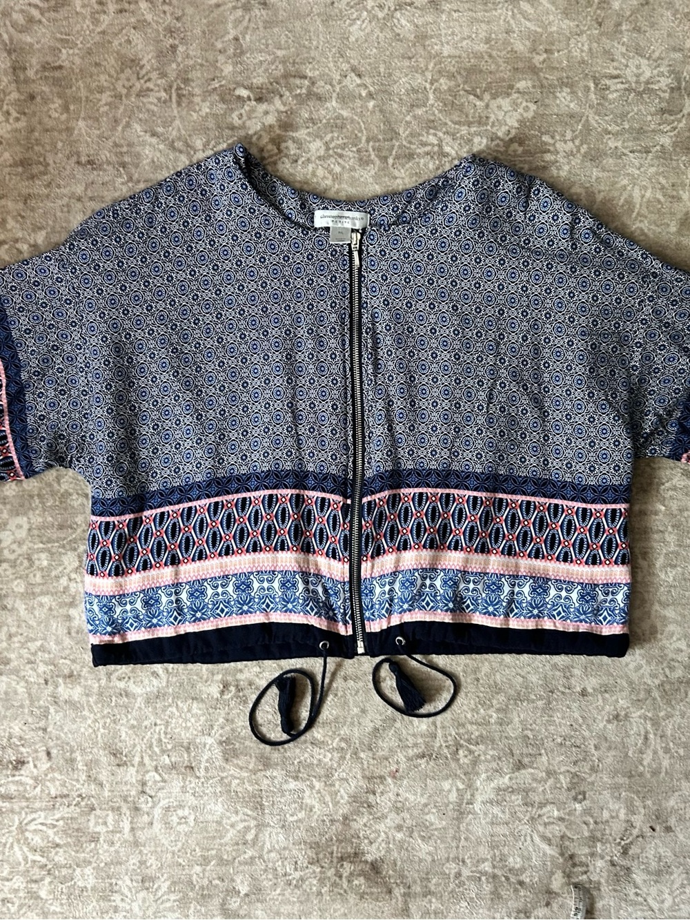 Christopher & Banks Blue Patterned Zip-Front Top P/L